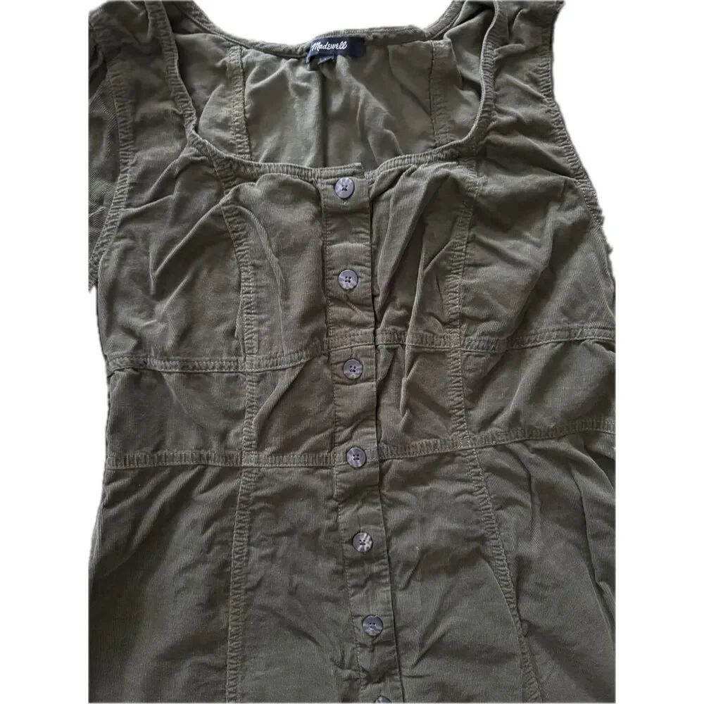 Madewell Esti Corduroy Dress Olive Green Long Sleeve 100% Cotton Women’s 16 - Picture 3 of 6